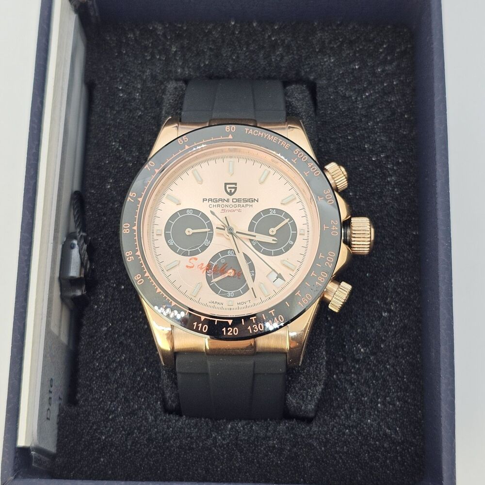 Pagani Design‎ Watch Men's 40MM Gold Dial Black Plastic Red Orange Canvas Bands - Picture 14 of 16